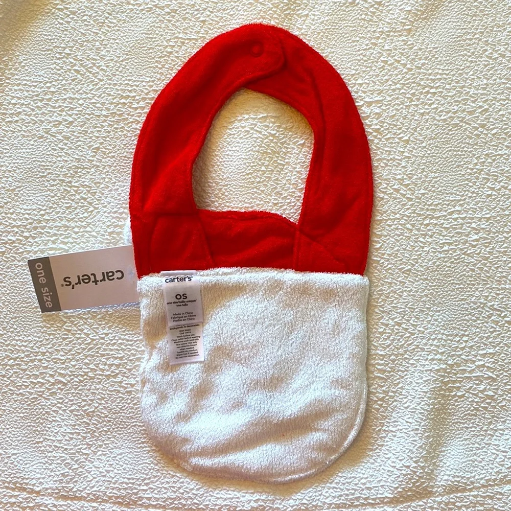 NWT Set of 2 Carter’s Baby Infant Santa Christmas Bib First Xmas Red Unisex
